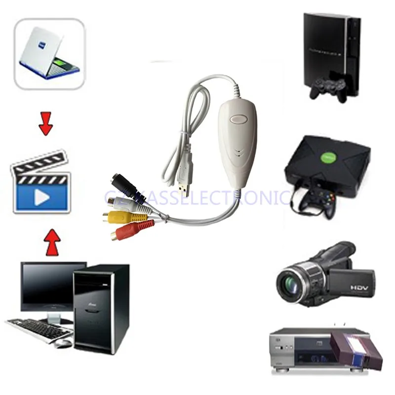 Новинка 2017 vhs к usb2.0 постоянного тока в переменный конвертер захват RCA видео из Hi8