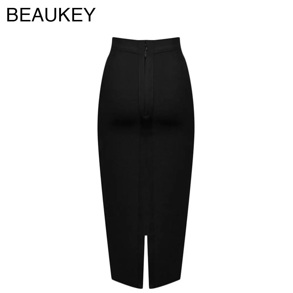 Женская юбка карандаш с разрезом BEAUKEY черная обтягивающая до середины икры