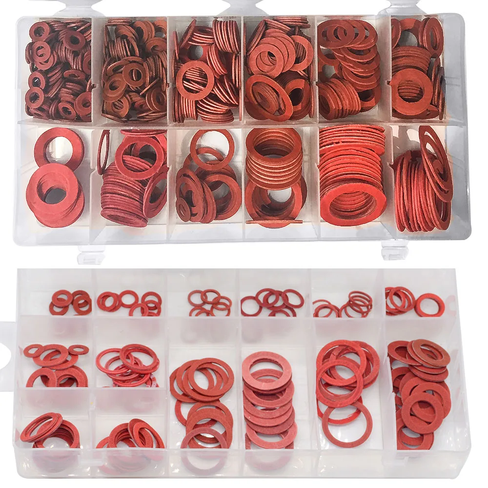 

600pcs/set 10x5 10x6 10x7 12x8 Steel Flat Pad Insulation Washers Red Paper Meson Gasket Spacer Insulating Spacers Kit 150pcs/set