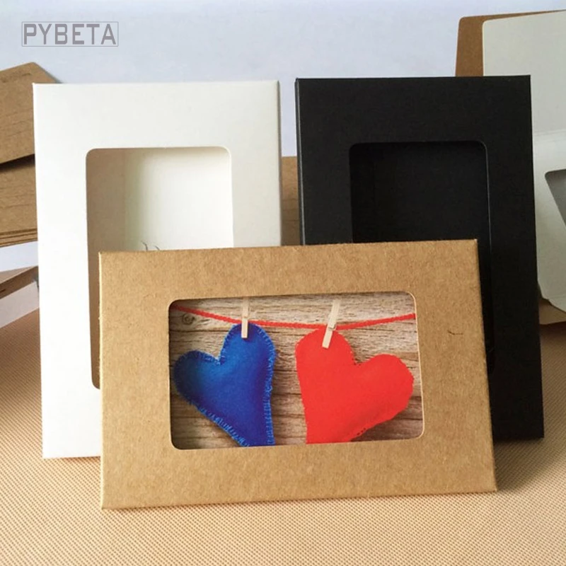 

50pcs/lot-15.5*10.2*0.5cm (6"*4"*0.2") Blank Kraft Paper Postcard Boxes White Black Paper Envelopes Pack wedding party favor