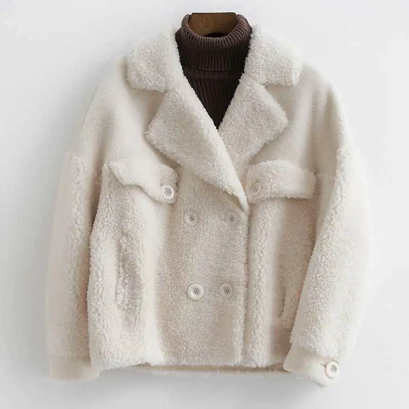 2018 Winter New Women's Leather Grass Coat Sheep Shearing Temperament Lapel Fashion Outer Wool Thick Warm Loose Jacket LB228 | Женская