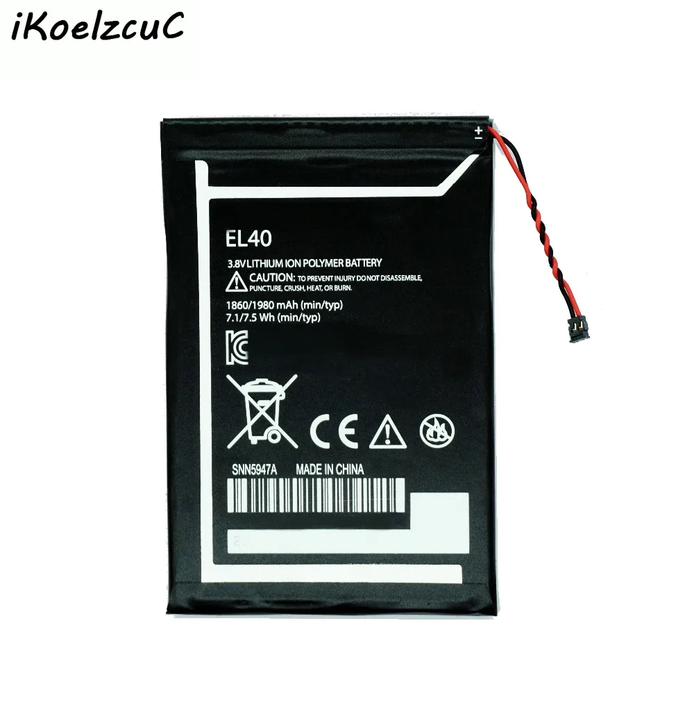 IKoelzcuC EL40 1860 мАч/1980 мАч Батарея для Motorola Moto E XT1019 XT830C xt1021 Аккумуляторы мобильных