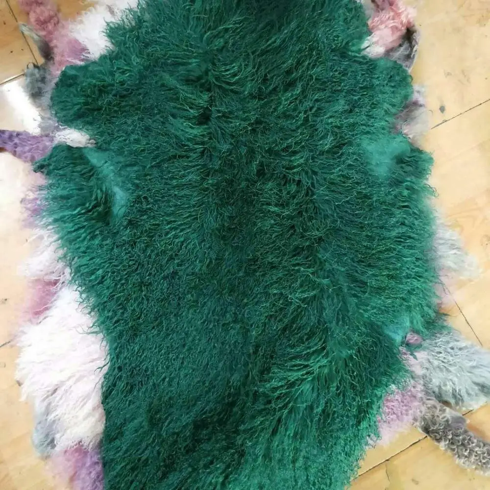 deep green Настоящая монгольская пластина меха ягнёнка натуральный мех одеяло для дивана мех пледы ковер одеяло s/ковры Овцы коврик в виде шкуры тибетский - Цвет: deep green