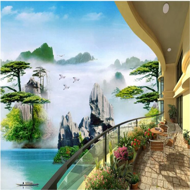 

beibehang Large custom wallpapers 3D stereo balcony landscape murals bedroom living room TV sofa backdrop