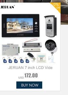 JERUAN домашний 7 ''ЖК-видео домофон комплект Водонепроницаемая RFID камера доступа+ 700TVL аналоговая камера+ E-lock
