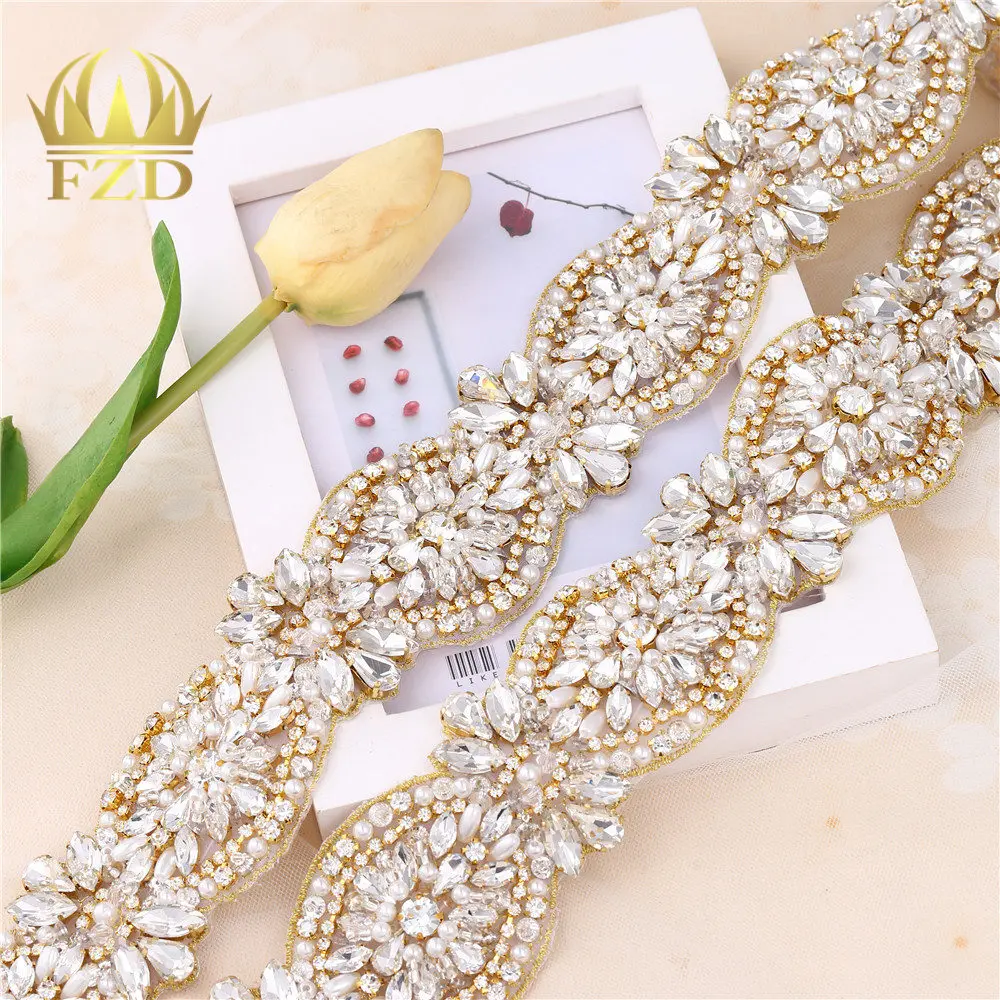 FZD 1 ярд Хрустальная Свадебная аппликация с плоским основанием, стразы для шитья, прозрачные стразы, свадебные аксессуары
