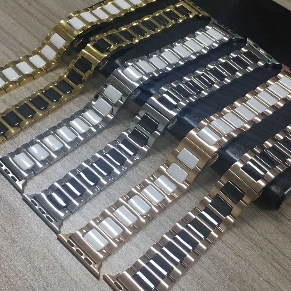 Браслет керамический из нержавеющей стали для Apple Watch Band Series 6 SE 5 4 3 ремешок 40 мм 44 38
