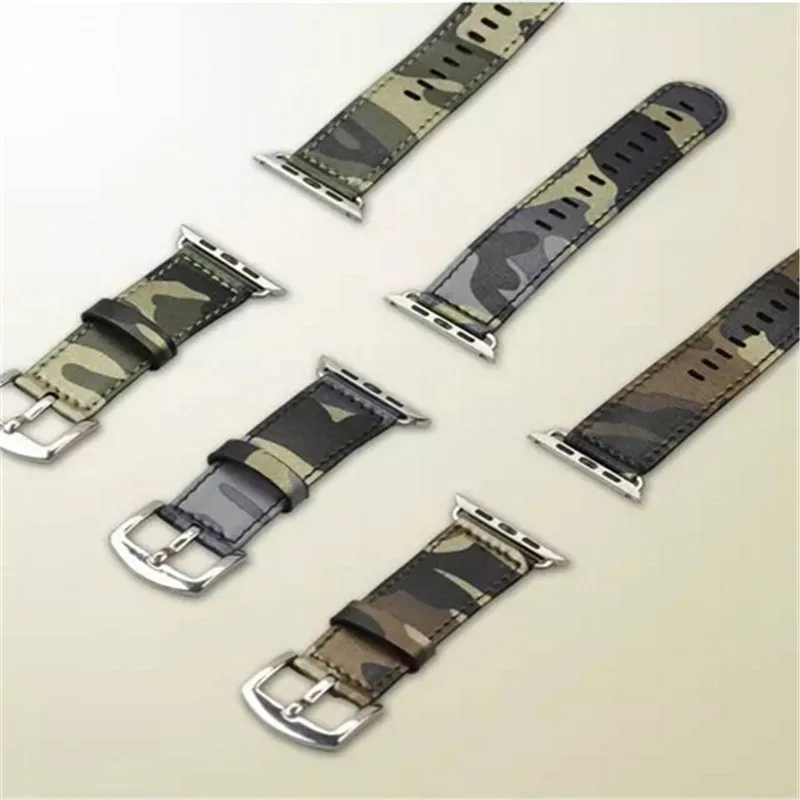 Камуфляжный ремешок из натуральной кожи для Apple Watch темно синяя армейская военно