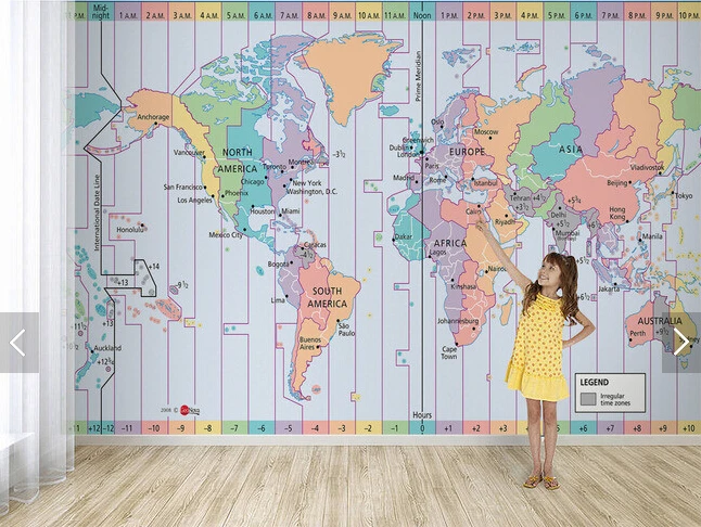 Пользовательские фото обои Карта мира время зоны 3D для гостиной спальни ТВ