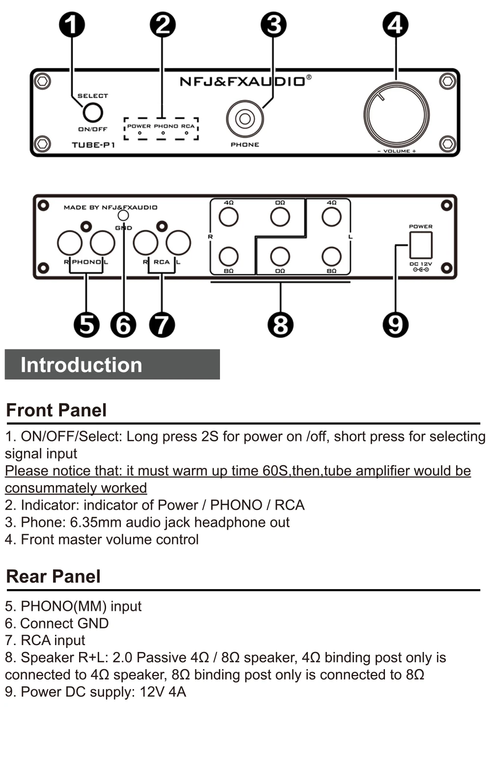 FX-AUDIO TUBE-P1 6J1 6P1 HIFI MCU односторонний классический Настольный усилитель мощности RCA/PHONO вход
