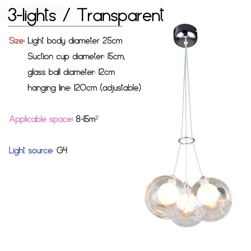 3Balls Transparent Современный светодиодный красочный стеклянные шаровые подвесные светильники, креативный дизайн для столовой, гостиной, бара, светодиодный G4 96-265 в, стеклянные светильники - Цвет корпуса: 3Balls Transparent