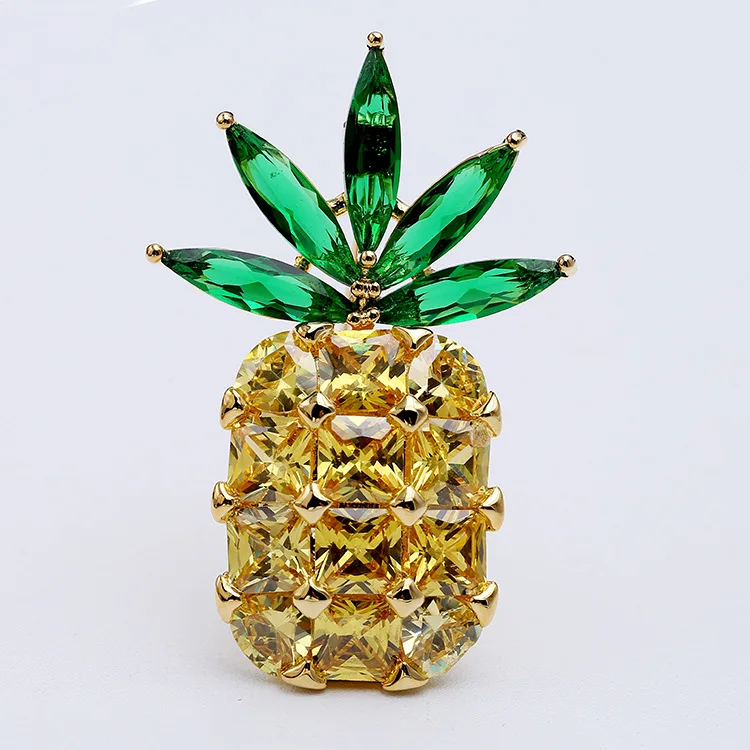 Модные Потрясающие броши в форме ананаса с желтым фианитом булавки золотого