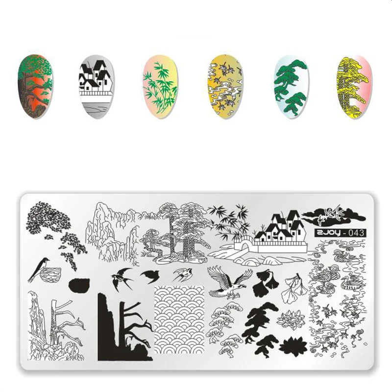1 шт. прямоугольные пластины для стемпинга ногтей с узором океана и