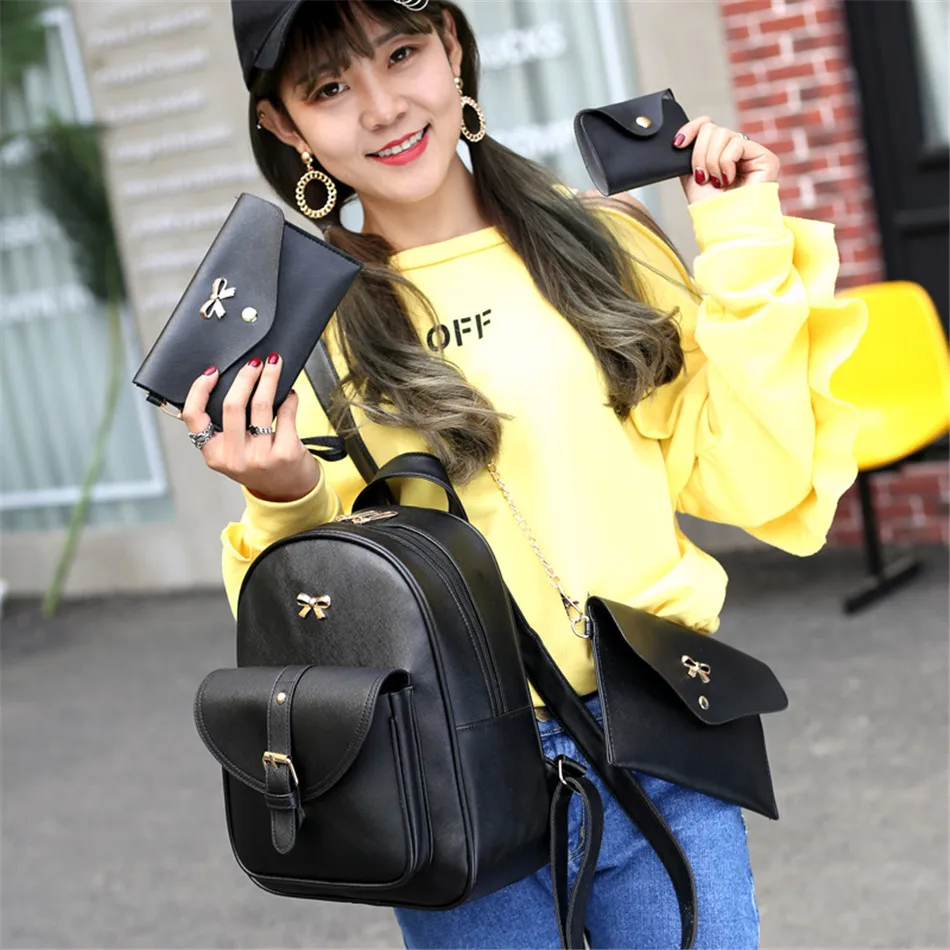 Рюкзак с бантом женская сумка на плечо модные 4 комплекта серые рюкзаки для