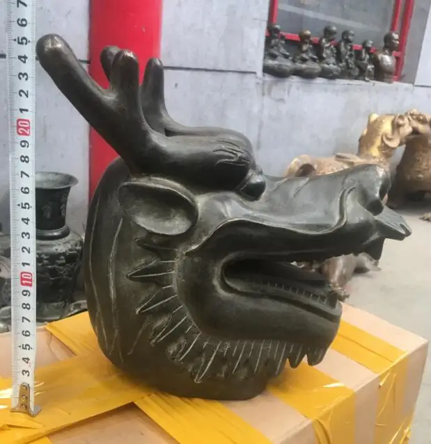 

China Art Sculpture Bronze Copper Carved Figurine Dragon Head Marble Base Statue