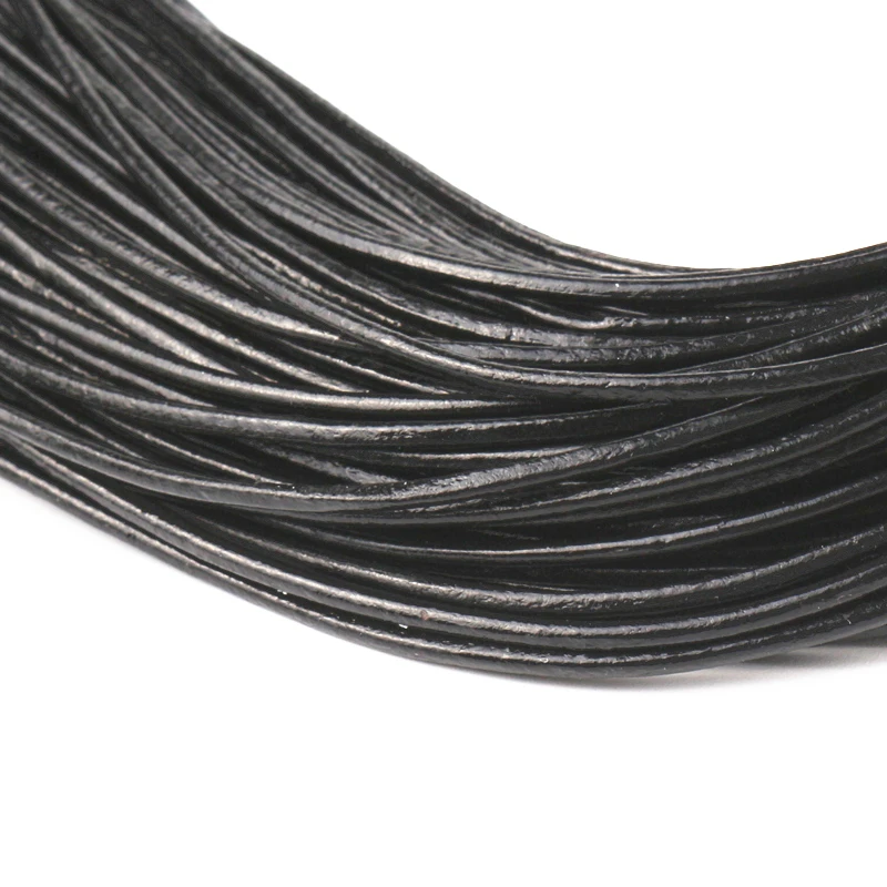 100 шт./лот 2 мм черный 18 дюймов из натуральной кожи Цепочки и ожерелья шнур с
