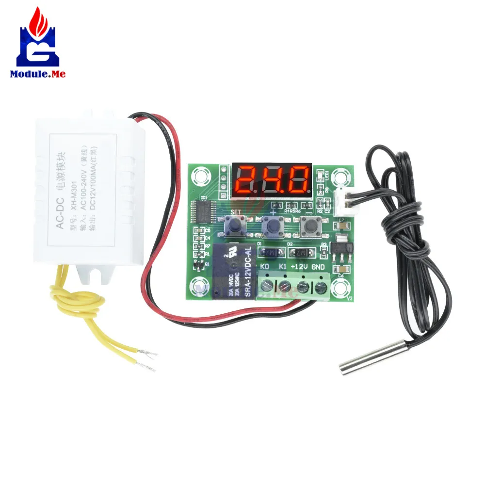 Red Thermostat Переменный ток 110-220 В трансформатор AC-DC модуль питания W1209 светодиодный цифровой термостат переключатель контроля температуры с датчиком температуры - Цвет: Red Thermostat