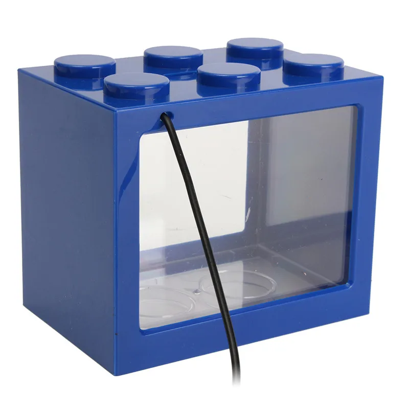 Blue USB mini Fighting fish box аквариум светодиодный прозрачный акриловый аквариум офисное настольное украшение креативные строительные блоки - Цвет: Blue