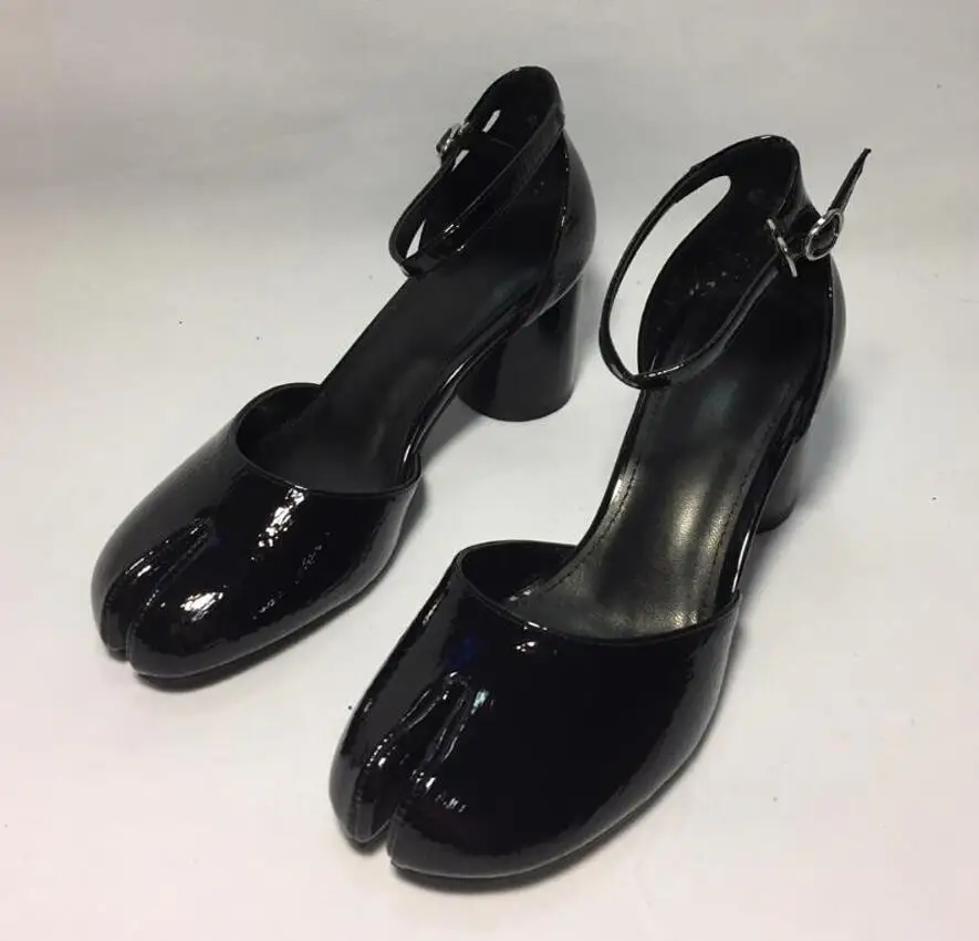 black leather Новинка; сезон весна; стильные модельные туфли с разрезом на высоком массивном каблуке; женские туфли из лакированной кожи на среднем каблуке; цвет розовый, черный - Цвет: black leather