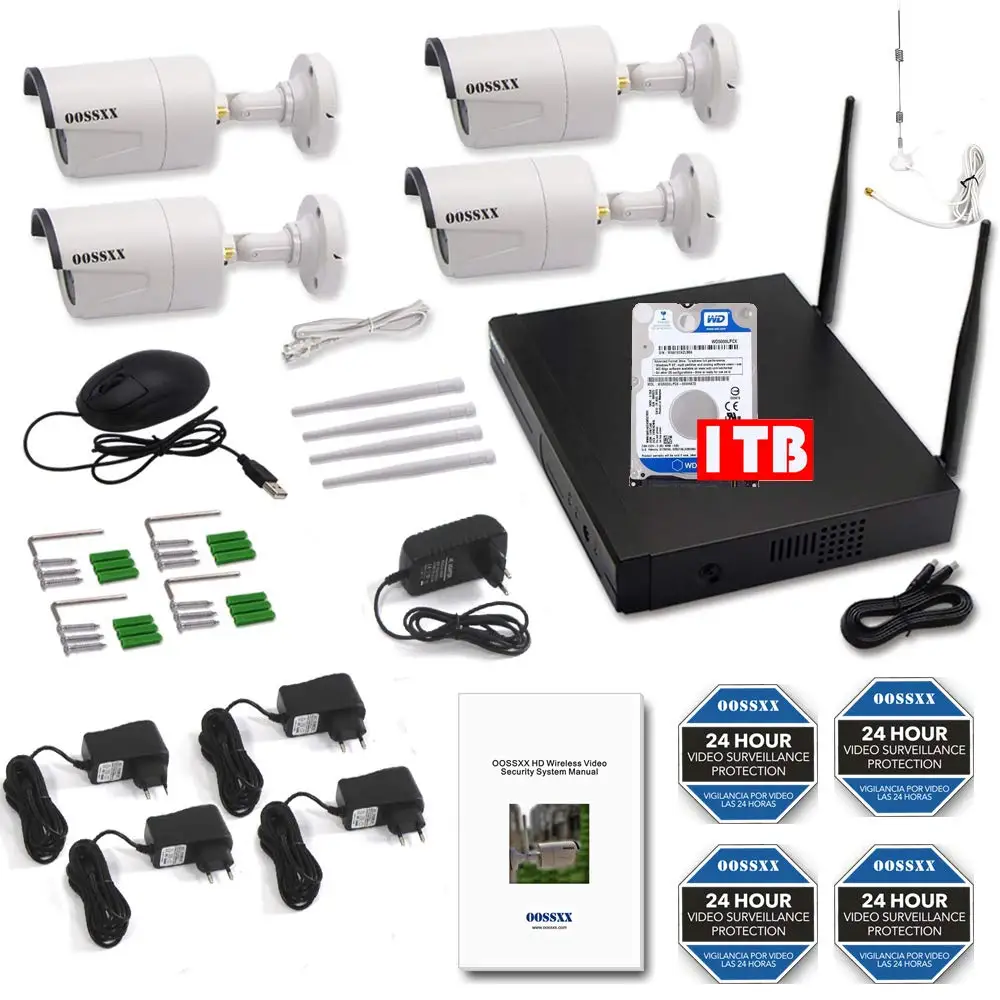 OOSSXX 8CH 1080P Беспроводной ноутбук CCTV-комплект системы камер 2.0MP Внутренний наружный IP66 IP P2P Видеонаблюдение