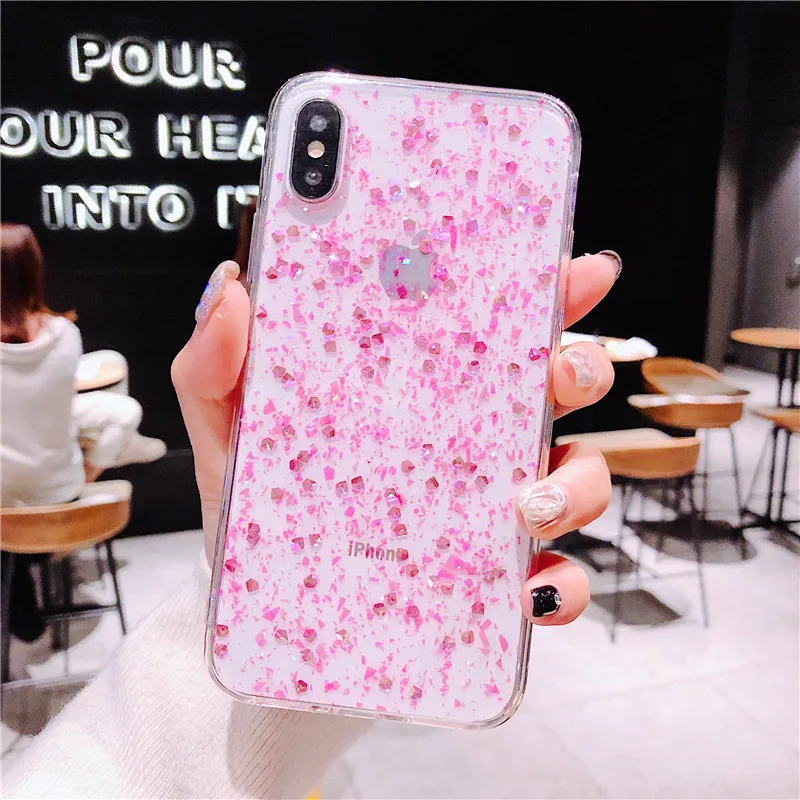 Силиконовый чехол с блестками для iPhone 6 6s 7 8 Plus Glossy эпоксидной Звезды Ясно Мягкий X