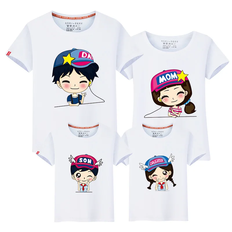 

1 Piece Family Matching Outfits Cartoon T-shirt 2018 New Cotton Fashion Short Sleeve Mother Father Baby Son Family fitted Look