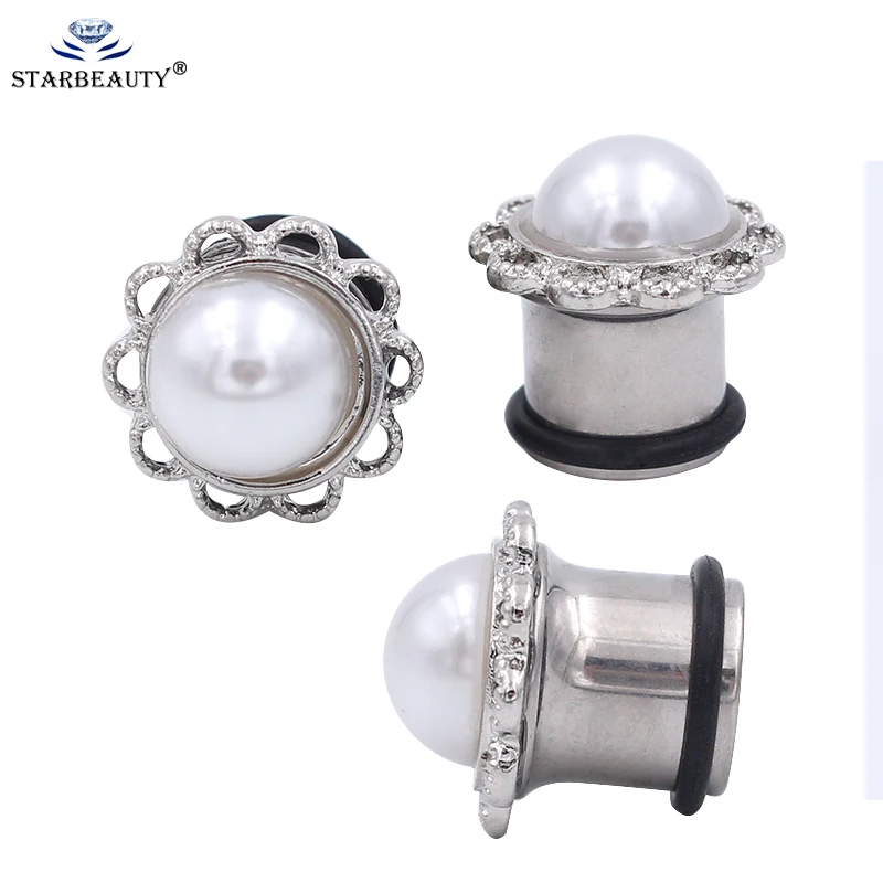 

6-16mm Pearls ear plugs piercing tunnels 2 Pcs Stainless Steel Fake Gauges Expander Body feminino Piercing Jewelry