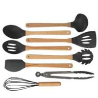 kitchen utensil set silicone cooking utensils 8pcs wooden handles set