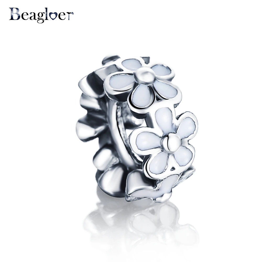 Beagloer чистого серебра 925 бусины Darling Daisy Spacer белой эмалью прекрасный теплый подарок