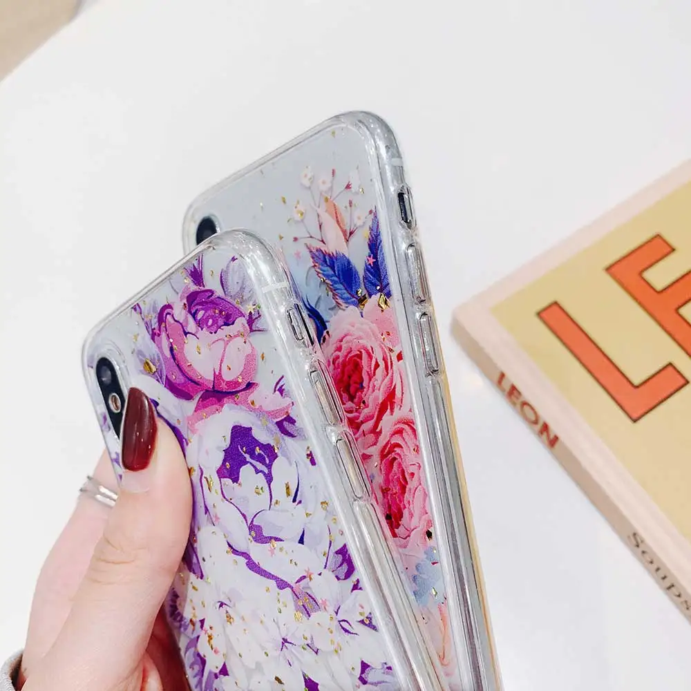 Чехол для iPhone XS Max XR с блестящими цветами из фольги женщин и девочек чехлы X 8 7 6 6S Plus