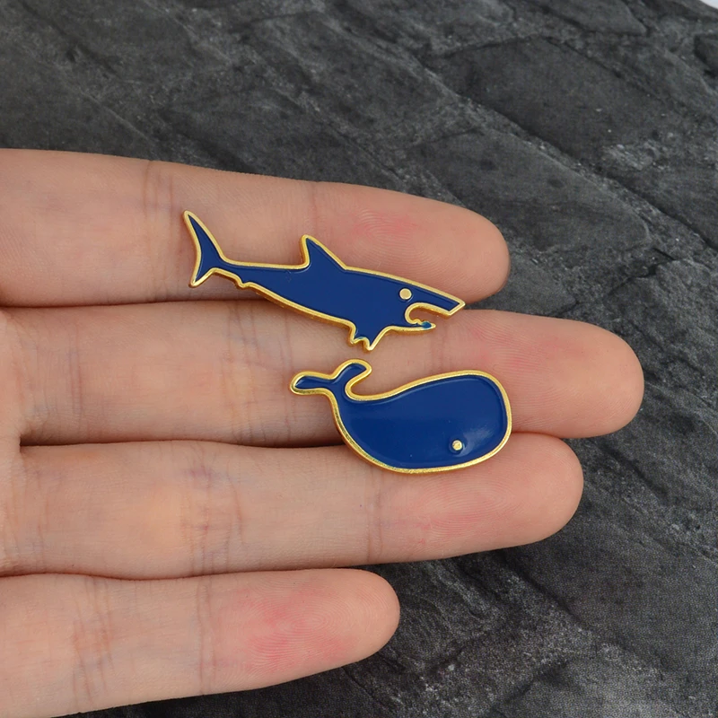 2 шт./компл. эмалированная брошь в виде морских животных Синяя Акула КИТ мини