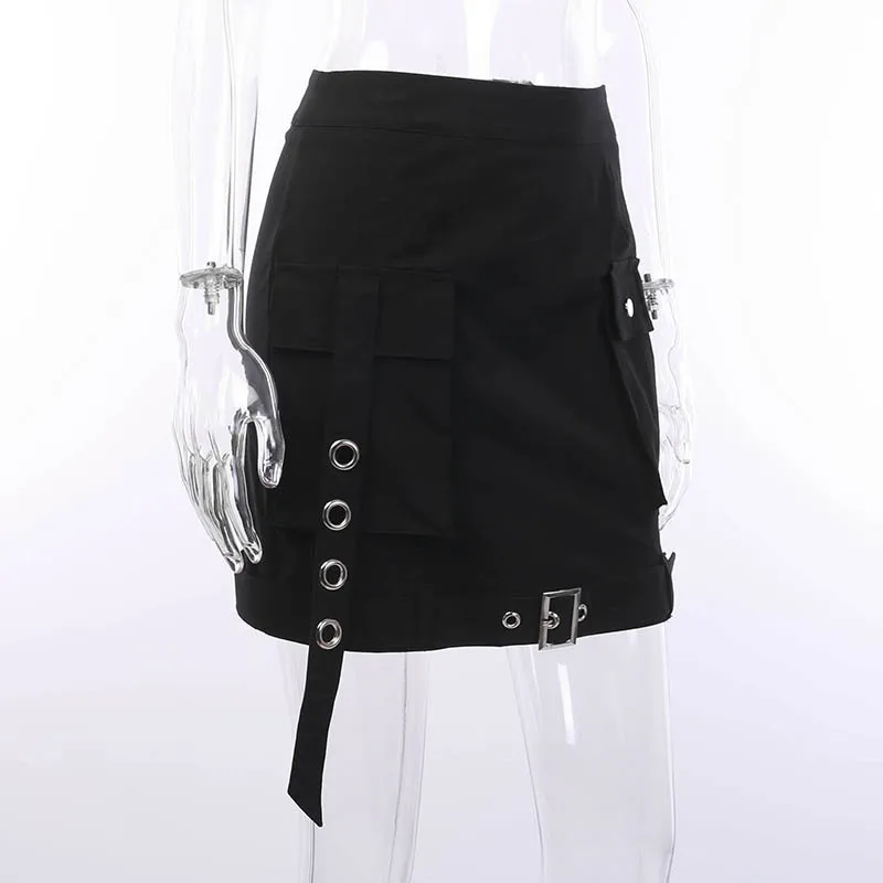 UIDEAZONE черная мини юбка с карманами в стиле панк японская уличная Асимметричная