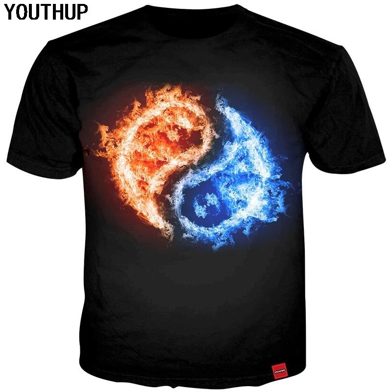 Летняя мужская футболка YOUTHUP 2020 футболки с 3d рисунком ледяного огня Тай Чи