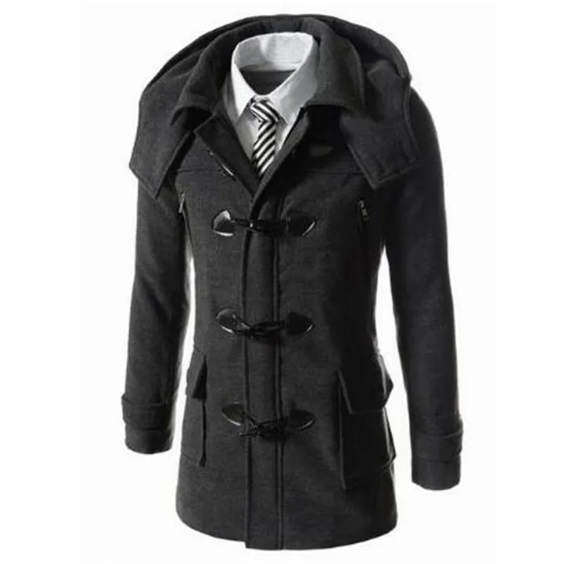 

Winter High Quality Men's Woolen Horn button Coats Casual Overcoat Fashion Wool coat men Windbreaker jacket Peacoat for man Rate