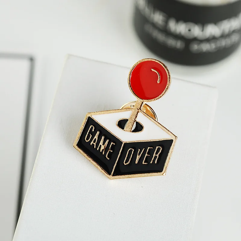 New game over handle brooches For women Enamel pins girl clothes Cartoon collar pin Coat badge Alloy jewelry gifts | Украшения и
