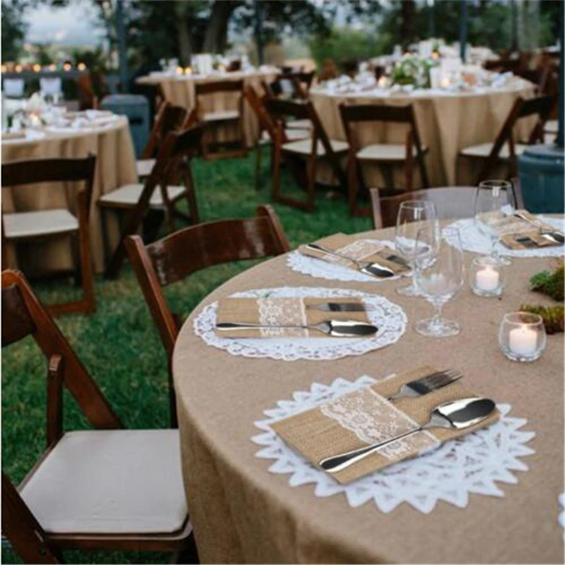 50 шт. винтажная Мешковина кружево столовая посуда сумка Упаковка вилка &amp нож