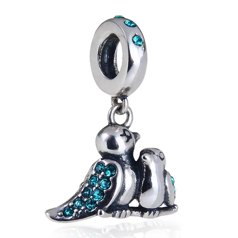 Sambaah Love Birds Twotone очарование 925 пара стерлингового серебра птицы Шарм «любовь» Pandora День Святого Валентина браслет