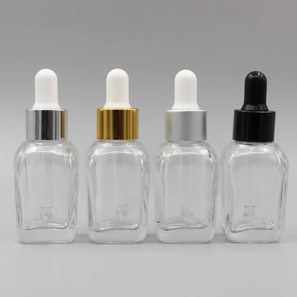 new stocks glass cosmetic serum dropper bottle 20ml glass dropper bottle with aluminum collar