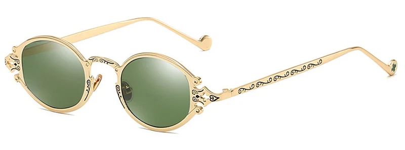 Golden Dark Green SHAUNA Ins Популярные готические маленькие овальные панк Солнцезащитные очки мужские ретро металлические стимпанк Солнцезащитные очки для женщин - Цвет линз: Golden Dark Green