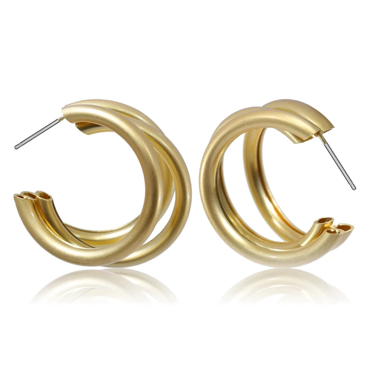 European and American cross-border jewelry Personality irregular matt geometric earrings female Retro simple C-shaped round ear | Украшения