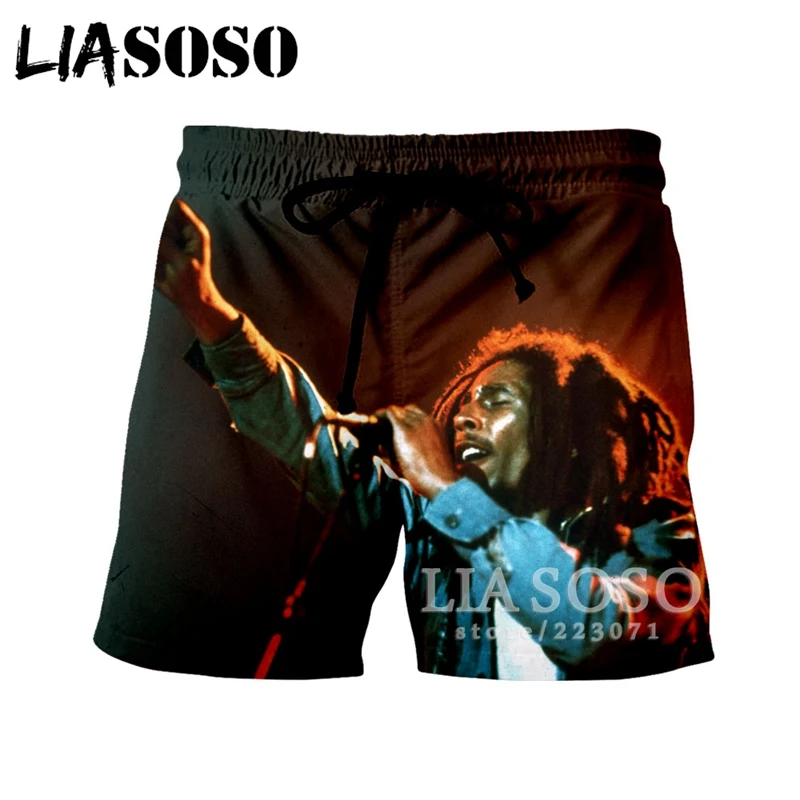 LIASOSO Summer New Men Women Fashion Shorts 3D Print Singer Bob Marley Beach Fitness Unisex Casual Loose A188-08 | Мужская одежда