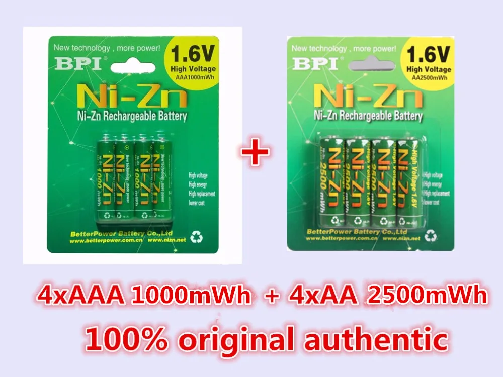 BPI 4 шт./1 карта 1 6 в 2500mWh AA батареи + 1000mwh AAA NI-Zn AA/AAA аккумуляторная батарея |