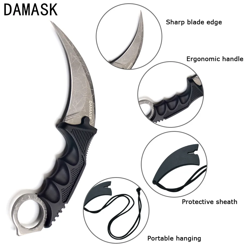 Дамасский Открытый нож Karambit для выживания CSGO Тактический борьба Кемпинг Туризм