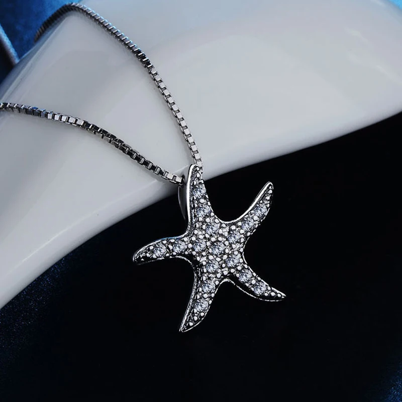 

YINHED New Fashion Jewelry Starfish Pendant Real 925 Sterling Silver Clear Cubic Zirconia Necklaces Pendants for Women ZN130