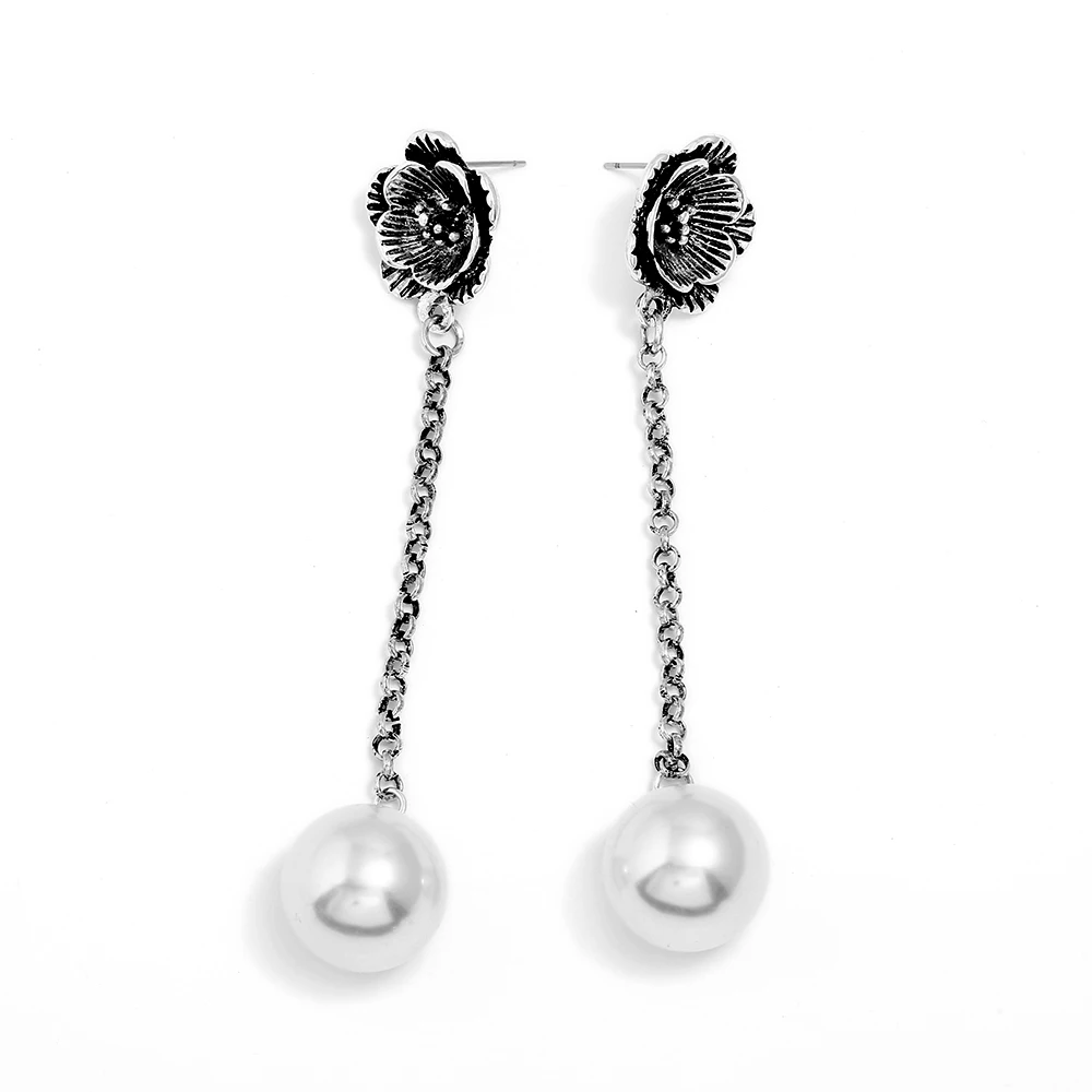 New fashion long drop earrings individuality Creative vintage flower with simulated-pearl for women wedding | Украшения и