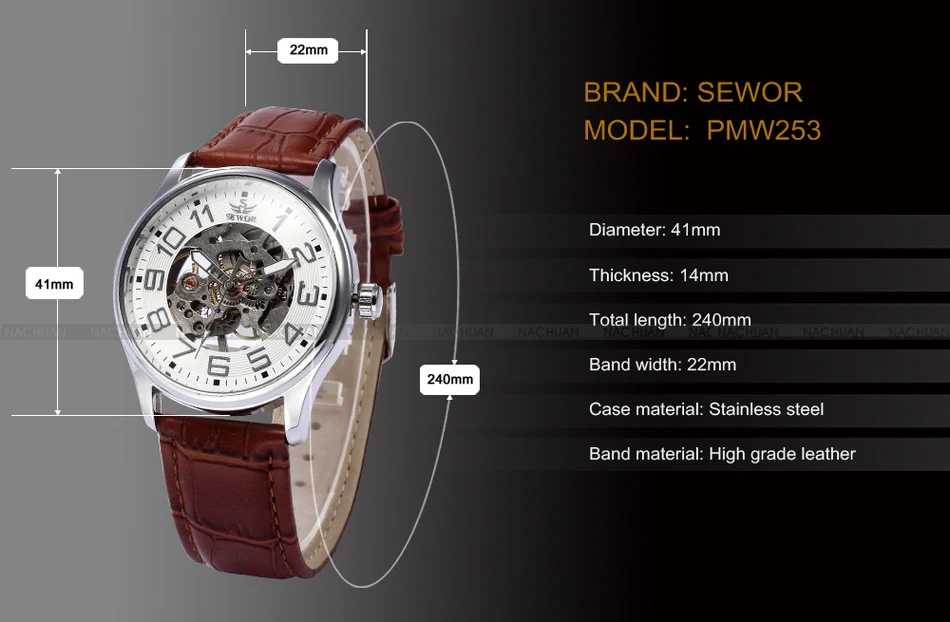 SEWOR Top Brand Black Skeleton Mechanical Watch Men Leather Wristwatches Casual Watches Clock Montre Homme Relogio Masculino | Наручные