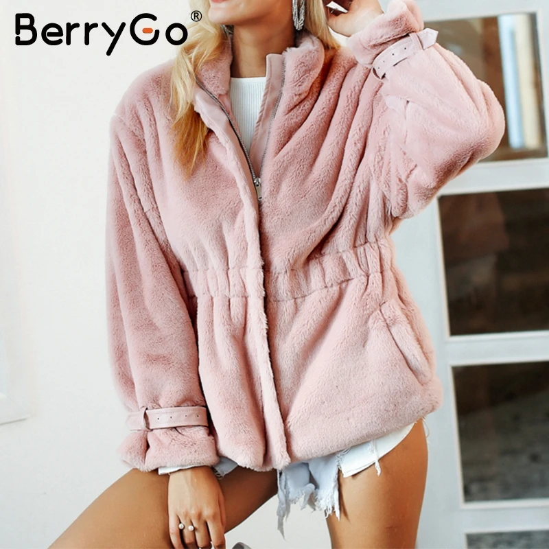 BerryGo повседневное теплое пальто с длинным рукавом из искусственного меха женское