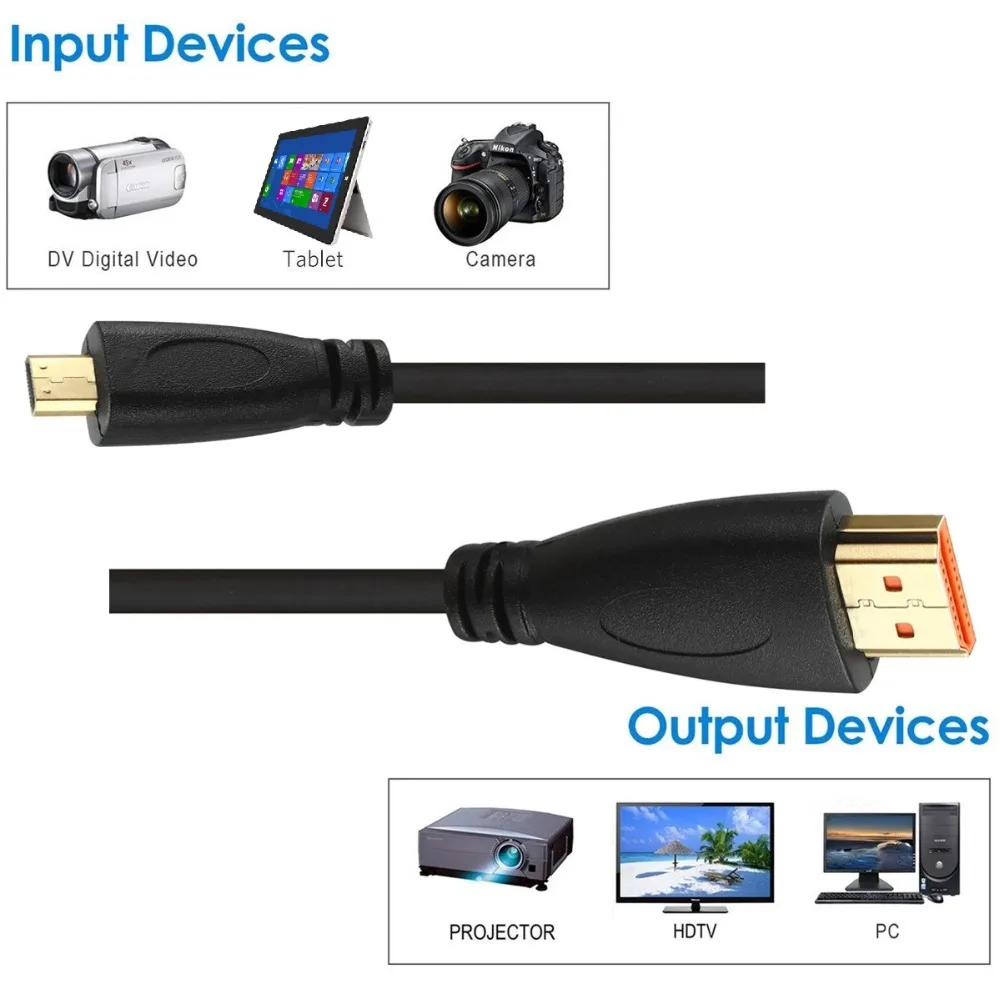 Кабель Micro HDMI в с поддержкой 3D 4K 1080p высокоскоростной кабель конвертер для