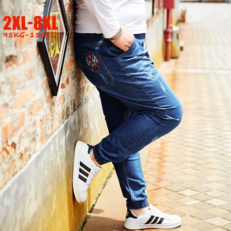 Большие джинсы Для мужчин эластичные 5XL 6XL 7XL 8XL большой Размеры с Эластичная лента