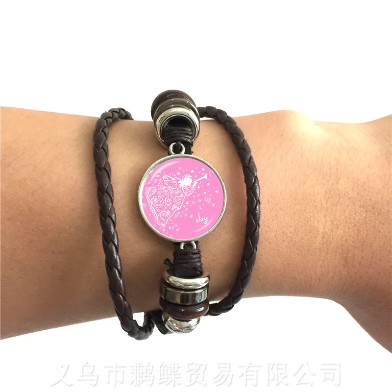 20mm Round Glass Cabochon Christmas Angel Adjustable Leather Bracelet For Friends 2 Color Cords Can Be Selected | Украшения и